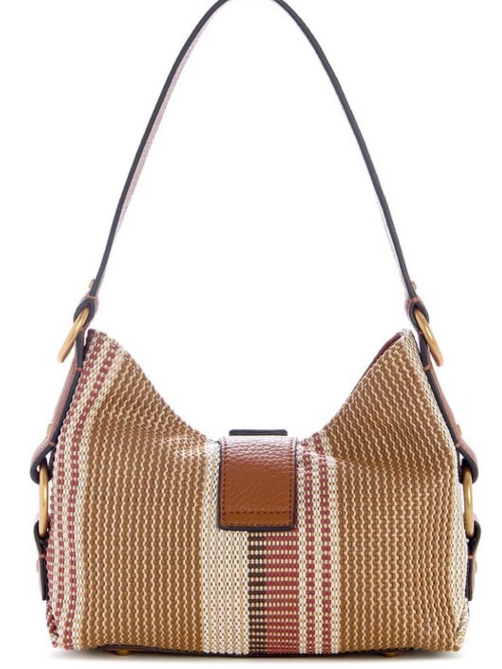 NWT Guess Striped Woven Shoulder Bag in Tan and Brown - Picture 2 of 8